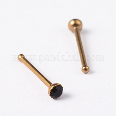 Golden Plated 304 Stainless Steel Rhinestone Nose Studs Nose Piercing Jewelry AJEW-L056-06F-1