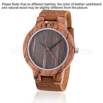 ゼブラノ木製腕時計  男性の電子時計  革の時計バンドと合金パーツ  キャメル  260x23x2mm  ウォッチヘッド：56x48x12mm  ウオッチフェス：37mm WACH-H036-04-1