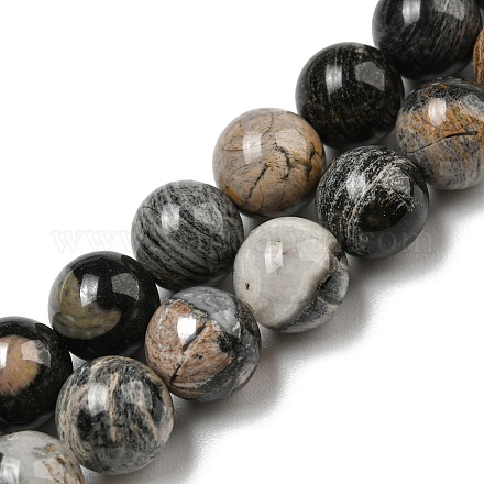 Perles de jaspe argent noir naturel G-R494-A17-03-1