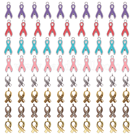 SUNNYCLUE 1 Box 80Pcs 8 Styles Alloy Ribbon Pendants Breast Cancer Awareness Dangle Charms Bead for Bracelet Pendant Jewelry Making Mixed Colors for Crafting Supplies Jewelry Findings Making Accessory TIBEP-SC0001-17-1