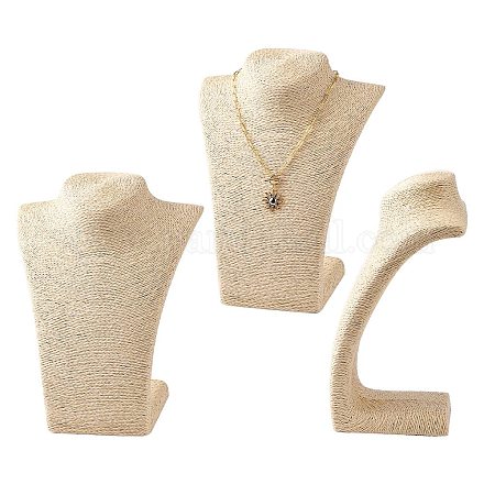 立体的なネックレスの胸像が表示されます  PUマネキンのジュエリーディスプレイ  籐でカバー  小麦  210x125x278mm NDIS-E018-C-01-1