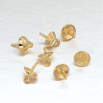 Real Gold Plating Brass Cup Pearl Bail Pin Charms KK-L147-210-NR-1