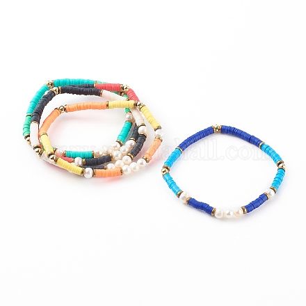 Ensembles de bracelets extensibles en perles heishi en pâte polymère BJEW-JB06145-1