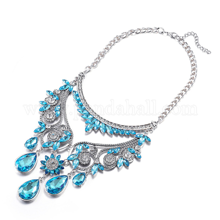 Le donne di moda gioielli di zinco collane collare di vetro in lega di strass fiore pettorina dichiarazione girocollo NJEW-BB15083-D-1