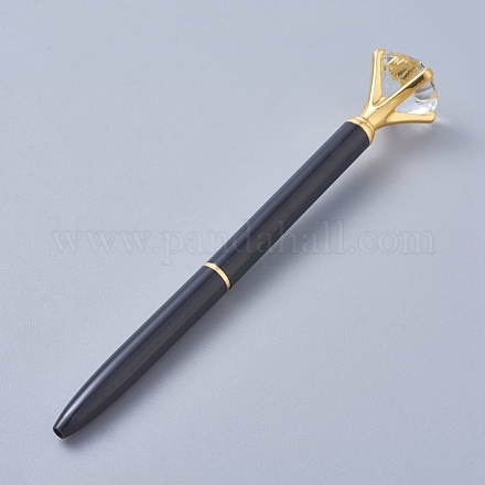 大きなダイヤモンドペン  ラインストーンクリスタルメタルボールペン  引き込み式の黒インクボールペンを回します  スタイリッシュな事務用品  ブラック  14x0.85cm AJEW-K026-03G-1