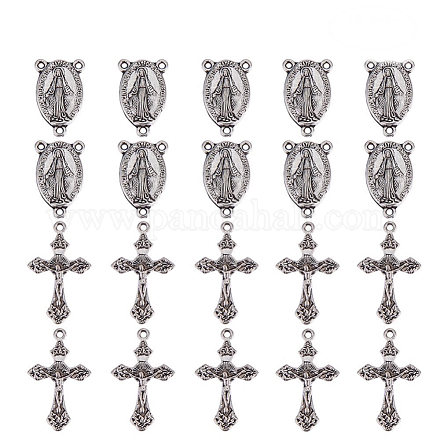 PandaHall Elite Tibetan Style Oval with Virgin Holy Rosary Center Pieces Chandelier Links and Crucifix Cross Pendants TIBE-PH0001-26AS-NR-1