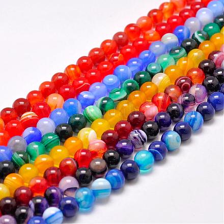 Natural Striped Agate/Banded Agate Bead Strands G-G962-6mm-M-1