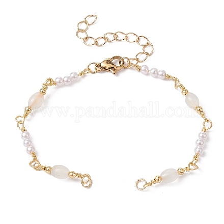 Imitation Pearl Bead & Brass Glass Link Chain Bracelet Making AJEW-JB01150-36-1