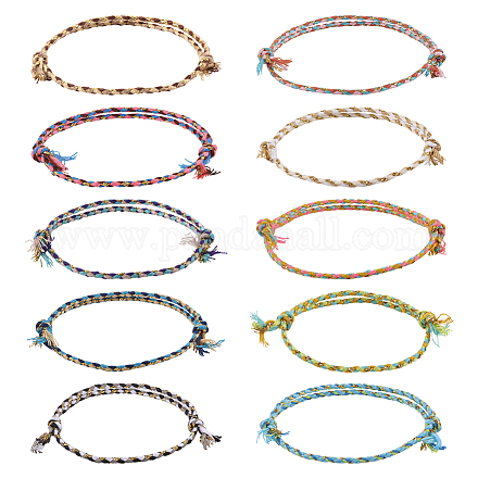 Pandahall 50Pcs 10 Colors Cotton Braided Cord Bracelets Set BJEW-TA0001-07-1