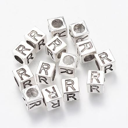 Antique Silver Plated Initial Letter Alloy European Beads TIBEB-Q054-49AS-NR-1