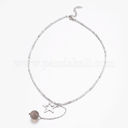 Natural Howlite Pendant Necklaces NJEW-K108-07C-1