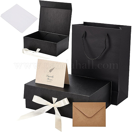 ベネクリエイトDIYボックス作成キット  長方形のクラフト紙袋を含む  紙のアクセサリー箱  葉柄クラフト封筒とグリーティングカードセット  ミックスカラー  ボックス：25x18x9cm  2セット /バッグ DIY-BC0005-09-1