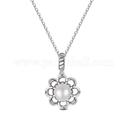 TINYSAND Sterling Silver Pearl Flower Dangle Necklaces TS-CN-021-1
