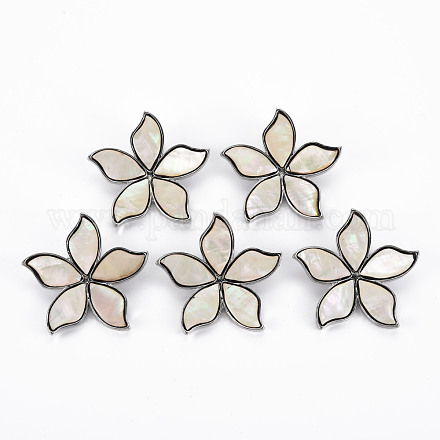 Flower Shape Natural White Shell Brooch Pin G-N333-012A-RS-1