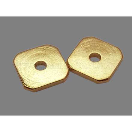 真鍮製スペーサービーズ  正方形  ゴールドカラー  約8 mm幅  長さ8mm  厚さ1mm  穴：1.6~2mm X-EC917-G-1