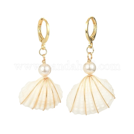 Pendientes colgantes de concha natural y perla de concha EJEW-TA00277-1