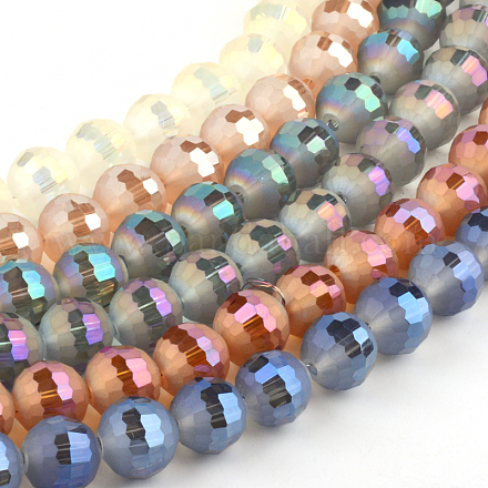 Facettes rondes brins de perles de verre de galvanoplastie EGLA-S130-10mm-M-1