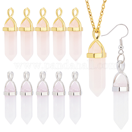 Benecreat 12 pièces 2 style pendentifs en cristal de quartz rose avec capuchon de perle bails pendentifs pointus hexagonaux pour la fabrication de boucles d'oreilles collier G-BC0001-07-1