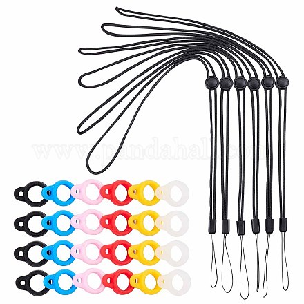 GORGECRAFT 30PCS Anti-Lost Necklace Lanyard Set Include 6PCS Black Neck Lanyard Necklace Straps Pendant and 24PCS 8mm 6 Colors Silicone Rubber Rings Band Holder for Women Men DIY-GF0006-39-1