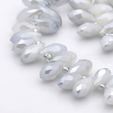 Faceted Teardrop Pearl Luster Plated Electroplate Glass Beads Strands GLAA-A023A-PL03-1