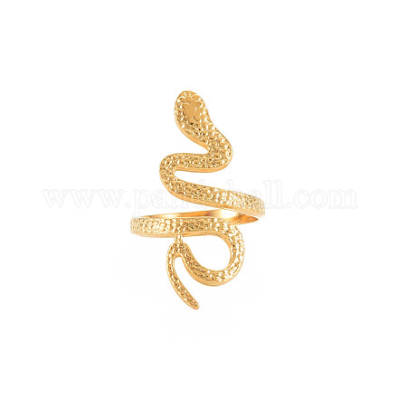 Placcatura ionica (ip) 304 anello del polsino aperto a serpente in acciaio inossidabile per le donne X-RJEW-S405-160G-1
