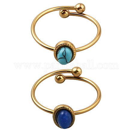 2 шт. 2-х цветные регулируемые манжетные кольца из нержавеющей стали с синтетическими драгоценными камнями RJEW-GO0001-27B-1