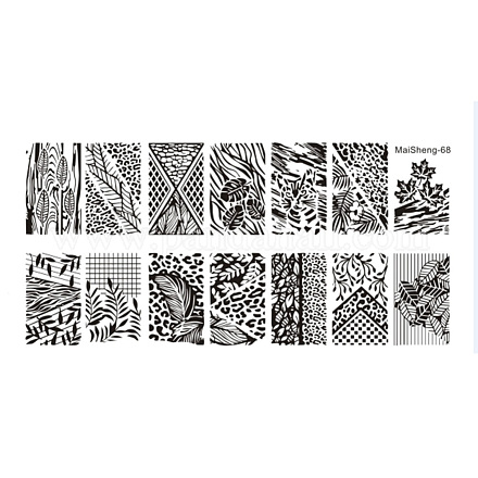 ステンレススチールネイルアート用品スタンピングプレート  ネイル画像花フクロウ動物イースターテンプレート  DIYネイルマニキュア印刷ツール用  葉の模様  120x60x0.5mm MRMJ-S048-022-1
