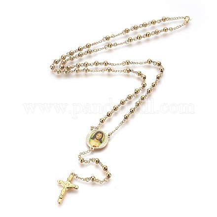 304 Stainless Steel Rosary Bead Necklaces NJEW-F240-08G-1