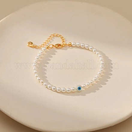 Элегантные латунные браслеты с круглыми бусинами из искусственного жемчуга для женщин EQ5066-1