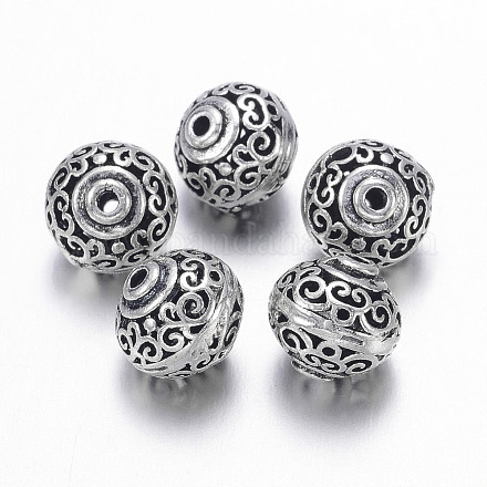 Vintage laiton perles rondes en filigrane creux plats X-KK-M078-037AS-FF-1