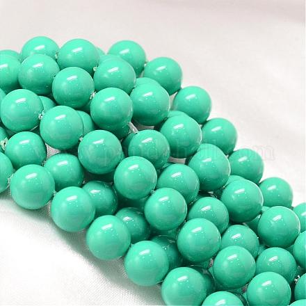 Baking Painted Shell Pearl Round Bead Strands BSHE-L011-14mm-B014-1