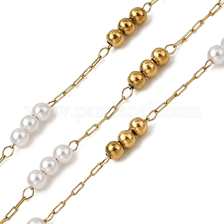 Круглые звенья цепочек ручной работы из нержавеющей стали 304 из АБС-пластика с жемчужными бусинами CHS-L032-01G-04-1