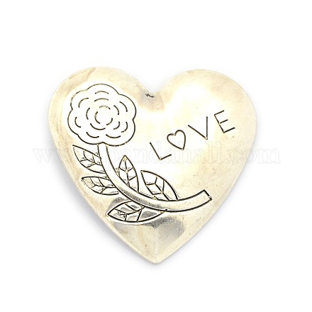 アイアン製ペンダント  バラの花の模様と単語の愛とハート  バレンタインデー  アンティークシルバー  50x50x5mm  穴：6mm IFIN-J033-05AS-1