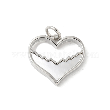 Подвески в виде сердечек из натуральной белой ракушки из латуни с соединительными кольцами KK-S522-08E-P-1