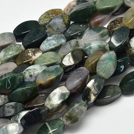 Cuboid Natural Moss Agate Bead Strands G-M258-61-1