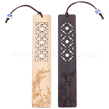 Ahadermaker 2 шт. 2 цвета птица и бамбук выгравированы деревянные закладки для любителей книг AJEW-GA0003-83-1