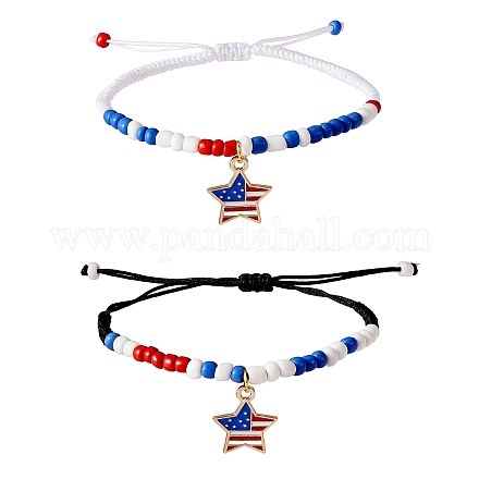 2pcs 2 breloques en alliage d'émail de style ensemble de bracelets de perles tressées BJEW-SW00045-1