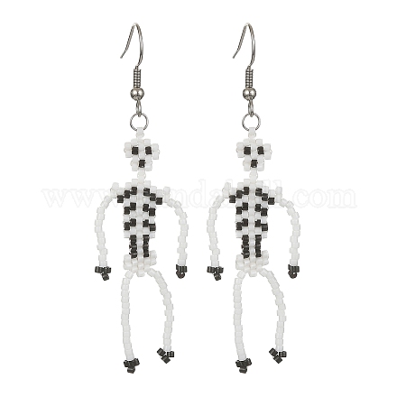 Boucles d'oreilles pendantes squelette en perles miyuki delica EJEW-MZ00092-1