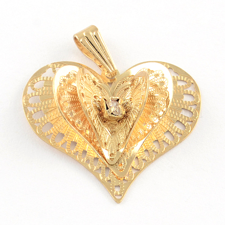 Filigree Heart Brass Pendants KK-R007-19-1
