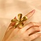306 Stainless Steel Finger Rings for Women, Flower, Real 18K Gold Plated, 17mm