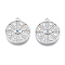 Brass Micro Pave Cubic Zirconia Pendants, Flat Round with Eye/Heart/Star/Moon/Hand/Tree/Hamsa Hand, Nickel Free, Real Platinum Plated, 22.5x20x2.5mm, Jump Ring: 5x0.8mm, Inner Diameter: 3mm