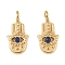 Natural Lapis Lazuli Pendants, Hamsa Hand Charms, with 304 Stainless Steel Settings, Real 14K Gold Plated, 16.5x8x3mm, Hole: 3mm