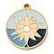304 Stainless Steel Pendants, with Enamel, Flat Round with Sun Charm, Golden, Colorful, 17x15x1.7mm, Hole: 1.4mm