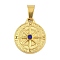 Ion Plating(IP) 304 Stainless Steel Rhinestone Pendants, Flat Round with Compass Charm, Golden, 19x16x4mm, Hole: 3x7.5mm