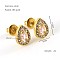 304 Stainless Steel Cubic Zirconia Stud Earrings, Golden, Teardrop, 11x9mm