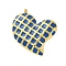 304 Stainless Steel Pendants, with Enamel, Checkerboard Heart Charm, Golden, Dark Blue, 25x24x4mm, Hole: 2mm