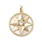Brass Micro Pave Cubic Clear Zirconia Pendants, with Shell, Flat Round with Star, Real 18K Gold Plated, 17x15x4mm, Hole: 2x2mm