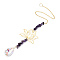 K9 Glass Teardrop Pendant Decoration, Hanging Suncatchers, with Natural Amethyst Chips and Metal Lotus Link, for Home Decoration, Golden, 415mm.