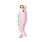 304 Stainless Steel Enamel Pendants, Fish Charms, Ion Plating(IP), Real 18K Gold Plated, Pink, 43x12mm