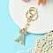 Golden Alloy Rhinestone Keychain, with Alloy Clasp and Iron Rings, Letter A, 10cm, Pendant: 42mm